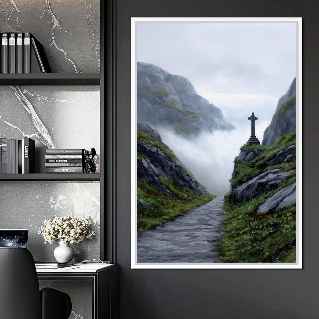 Misty Highland Cross Pathway Canvas Wall Art