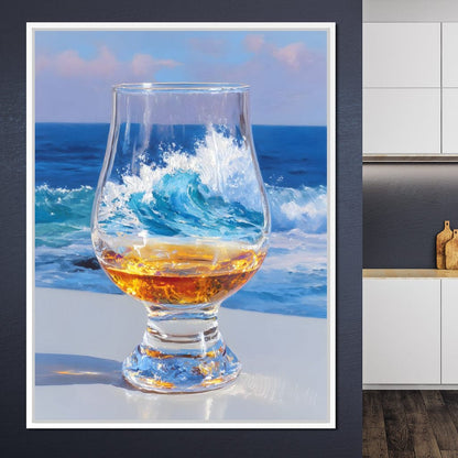 Ocean Wave Whisky Glass Stillness Canvas Wall Art