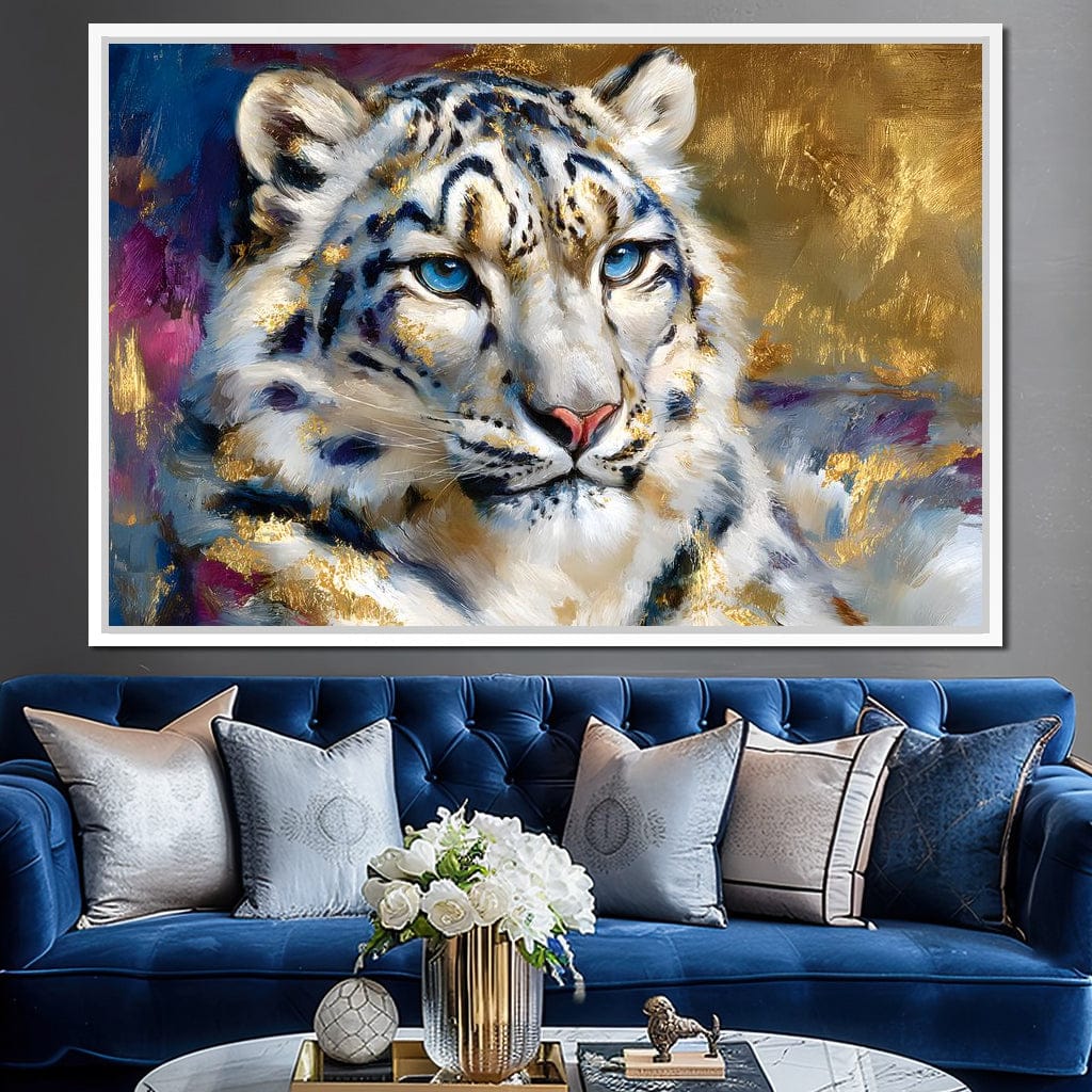 Golden Snow Leopard Portrait Canvas Wall Art