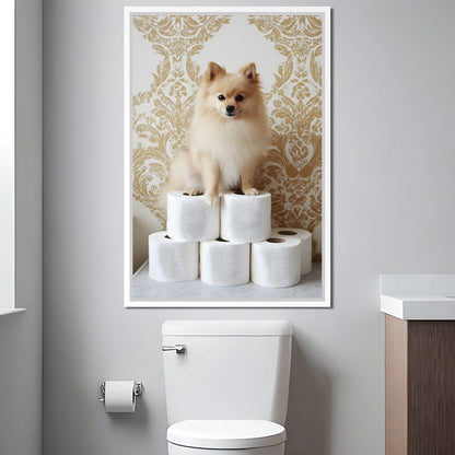 Pomeranian Toilet Tissue Throne Canvas Wall Art