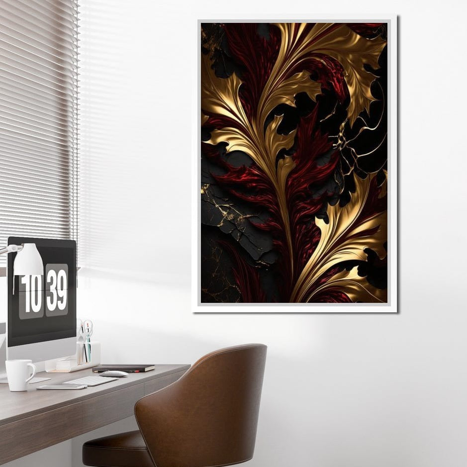 The Marble-Lux Collection: Dark Red & Vibrant Gold 04 Canvas Wall Art