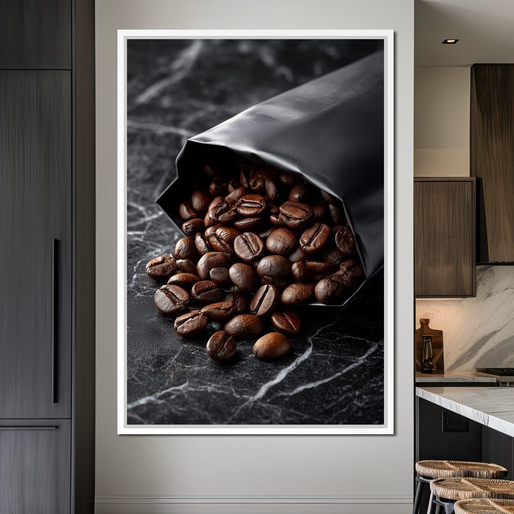 Dark Roast Coffee Bean Spill Canvas Wall Art