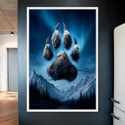 Celestial Wolf Paw Over Peaks Canvas Wall Art