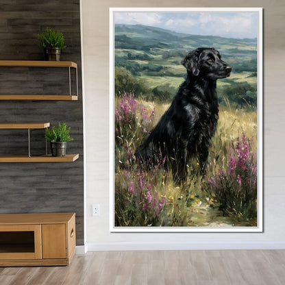 Black Labrador Meadow Sentinel Canvas Wall Art