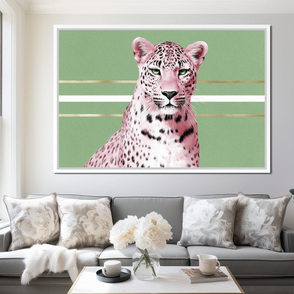 Pink Leopard Gold Line Portrait Canvas Wall Art