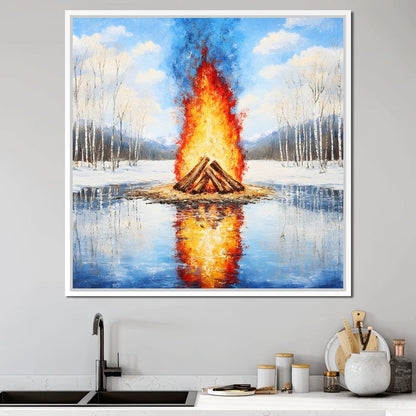 Winter Flames Reflecting Canvas Wall Art