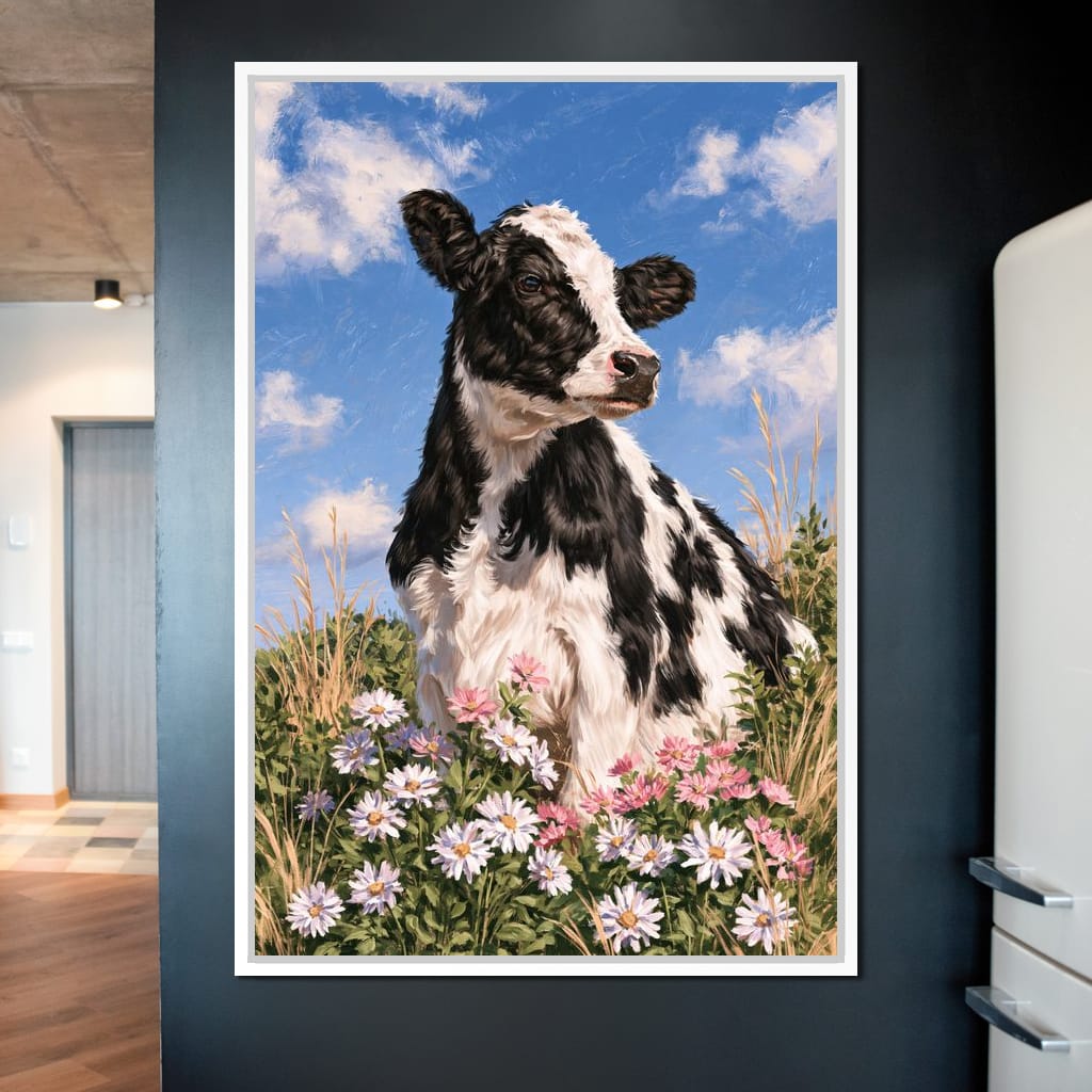 Gentle Pasture Cow Under Summer Skies Canvas Wall Art