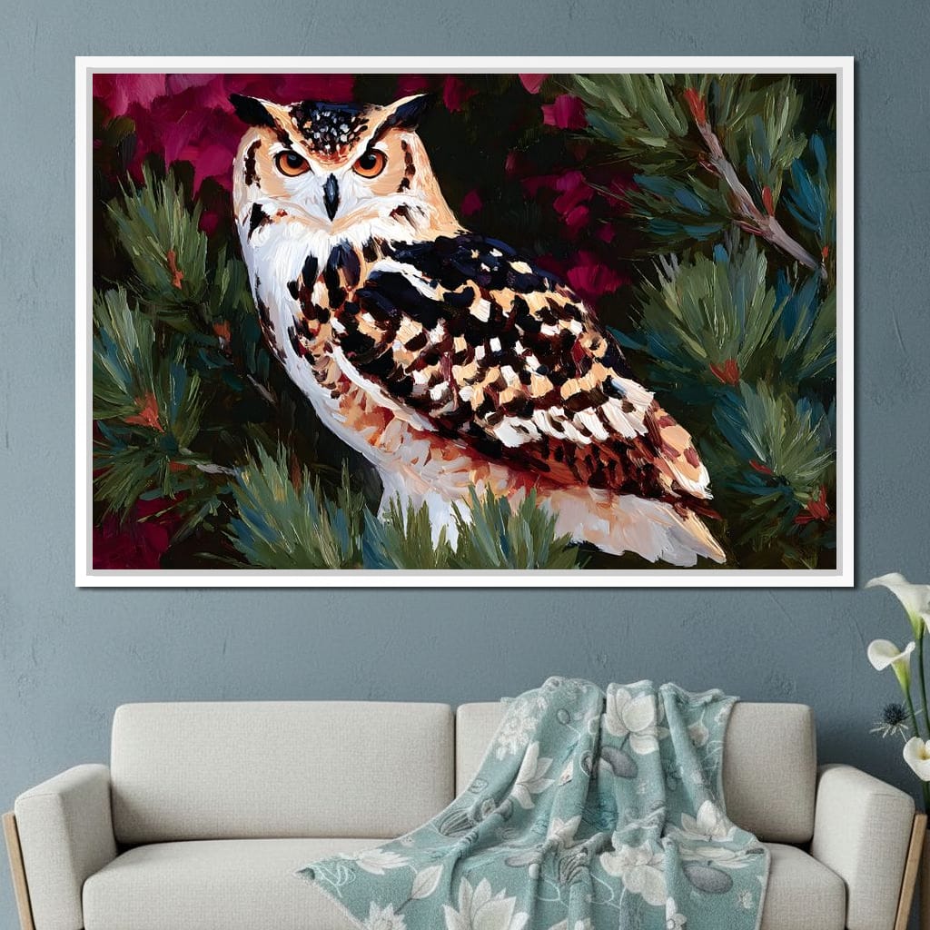 Autumn Pines Watchful Owl Canvas Wall Art