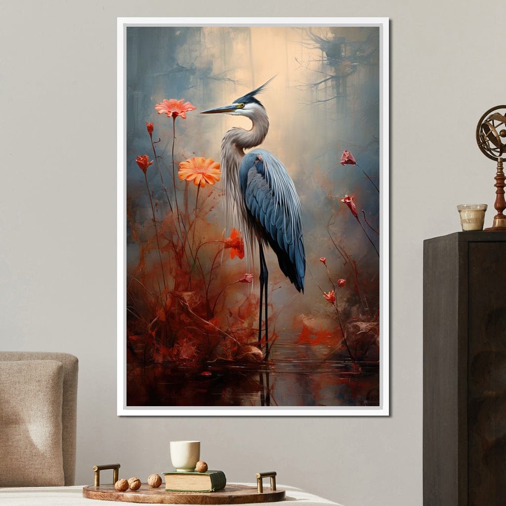 Autumn Heron Feathered Dawn Canvas Wall Art