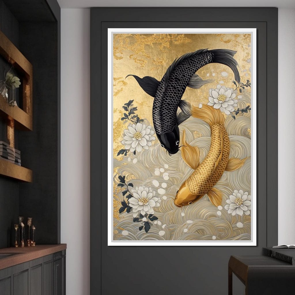 Koi Harmony with White Blossoms Canvas Wall Art