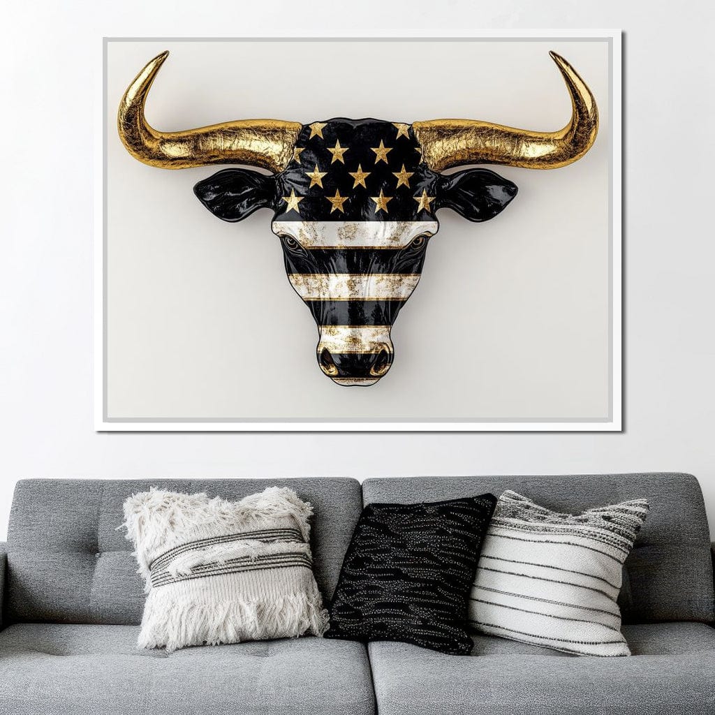 Majestic Gold Horned Bull Canvas Wall Art