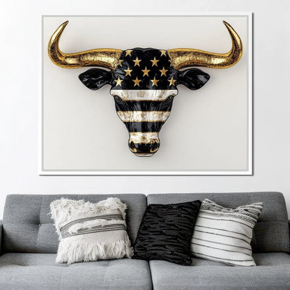 Majestic Gold Horned Bull Canvas Wall Art