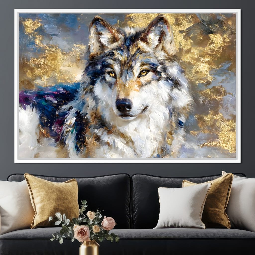Golden Storm Wolf Portrait Canvas Wall Art