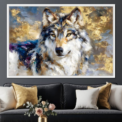 Golden Storm Wolf Portrait Canvas Wall Art