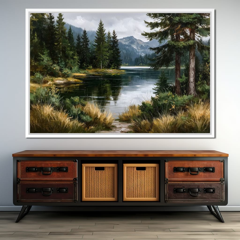 Alpine Pine Lake Reflection Canvas Wall Art