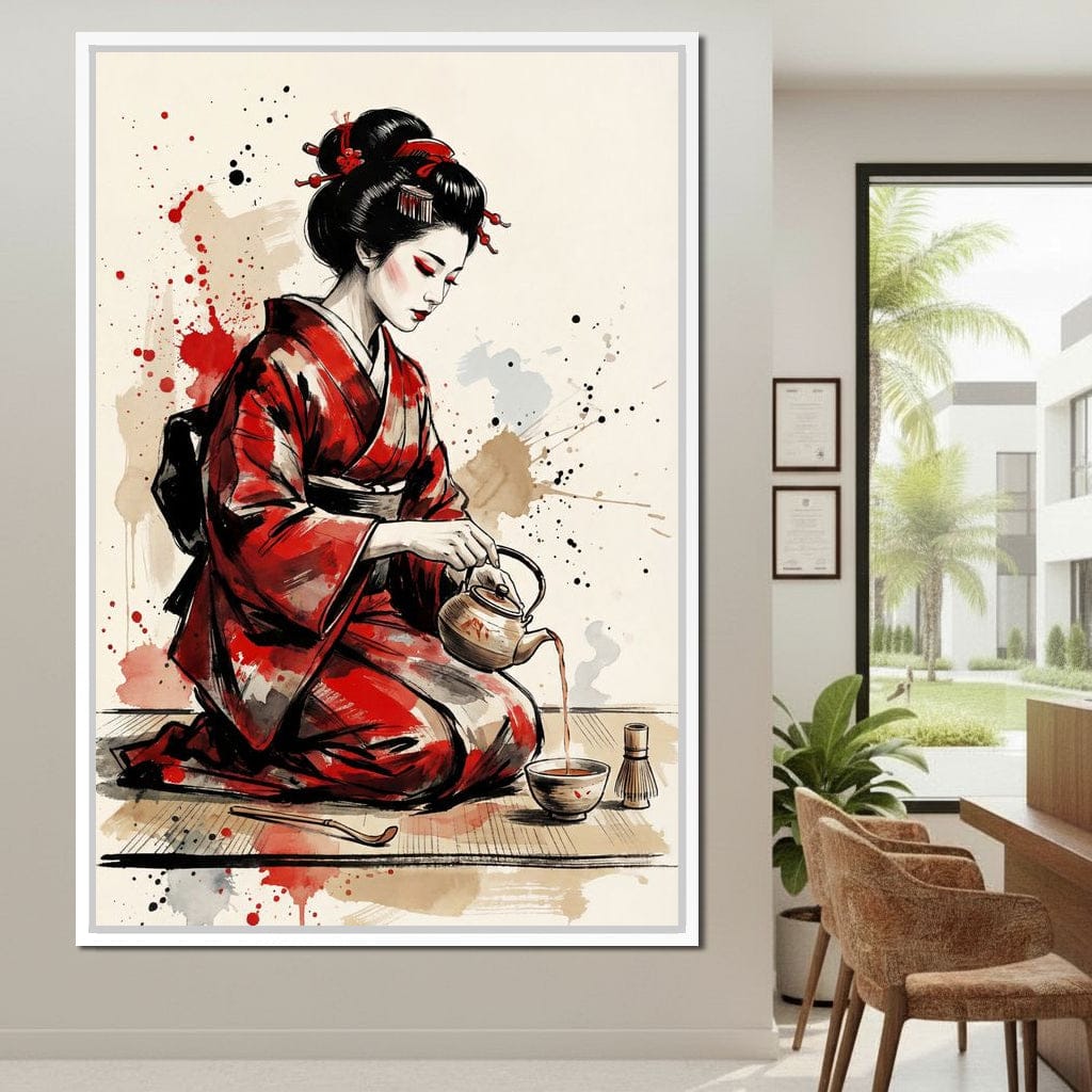 Japanese Woman Tea Ceremony Canvas Wall Art