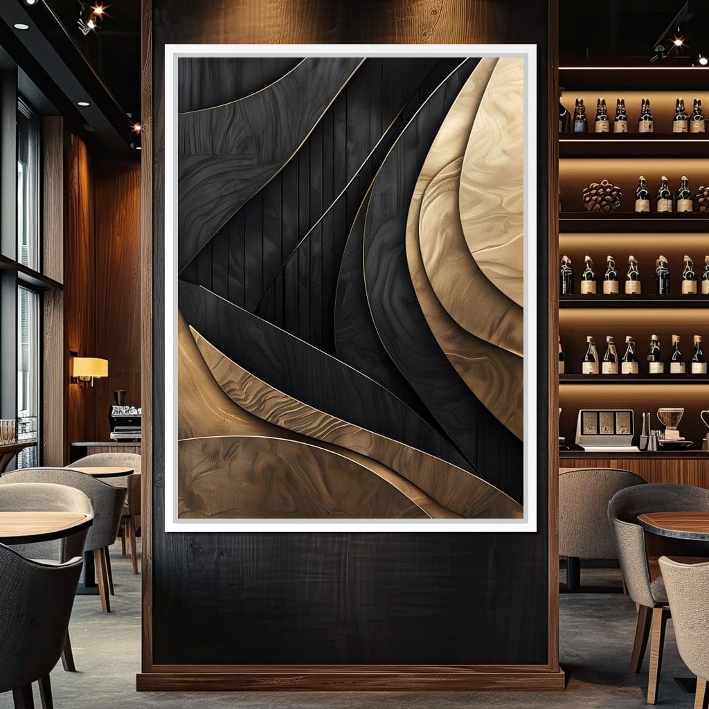 Grey and Gold Wooden Waves 004 Canvas Wall Art