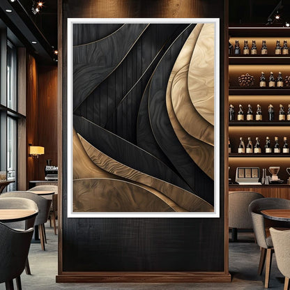 Grey and Gold Wooden Waves 004 Canvas Wall Art