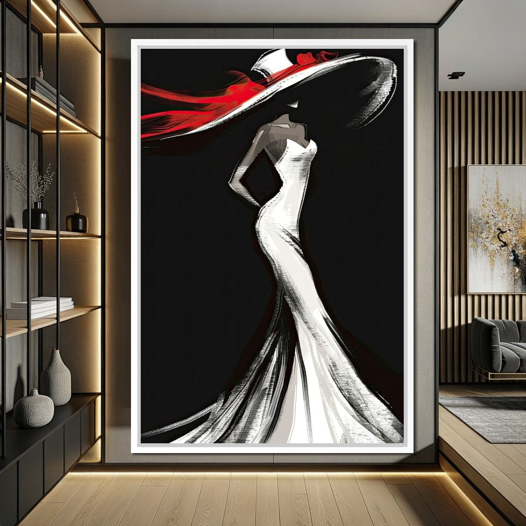 The White Dress - Elegant Silhouette in Red Canvas Wall Art