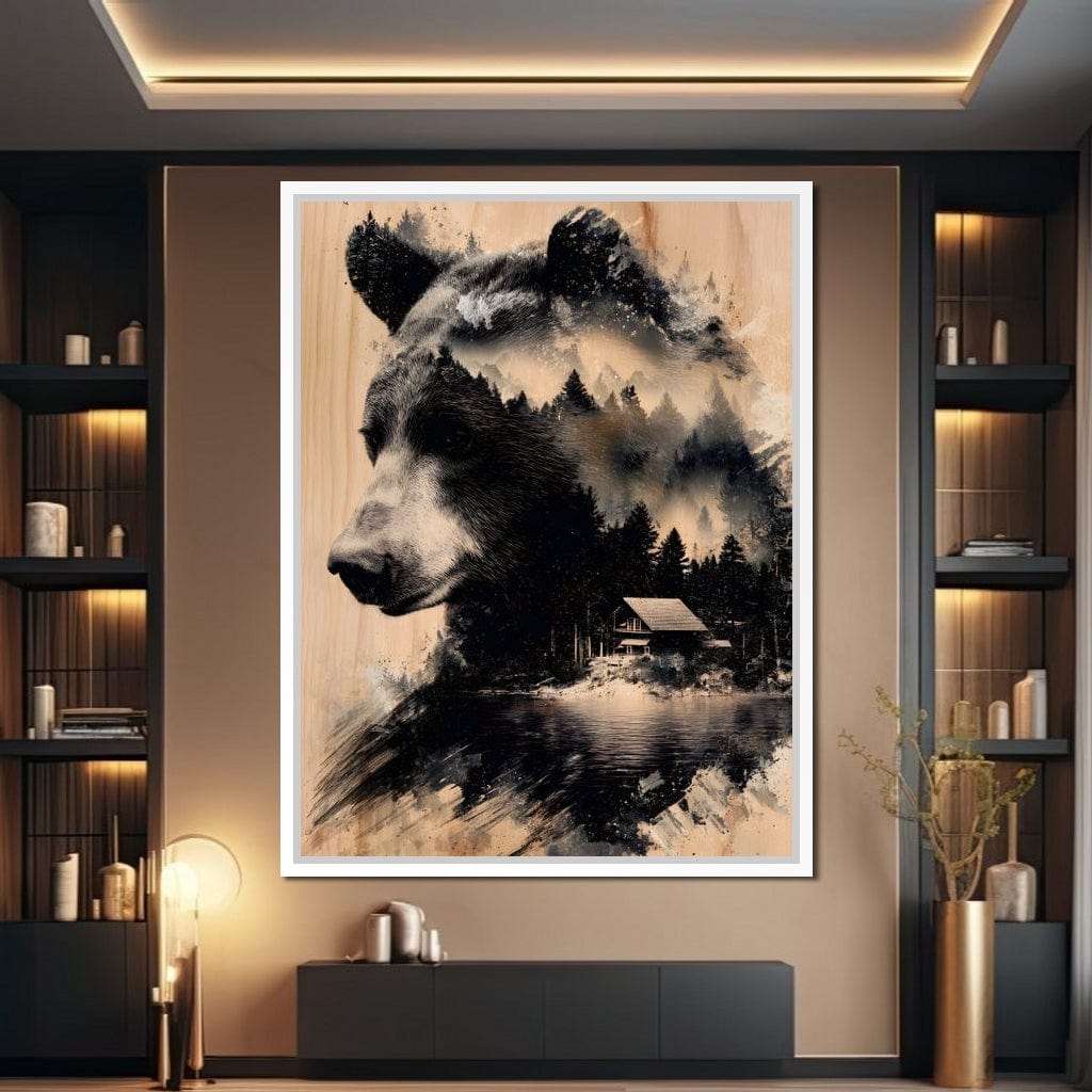 Bear Forest Cabin Reflections Canvas Wall Art