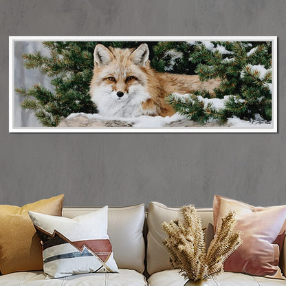 Winter Fox Under Pine Boughs Canvas Wall Art