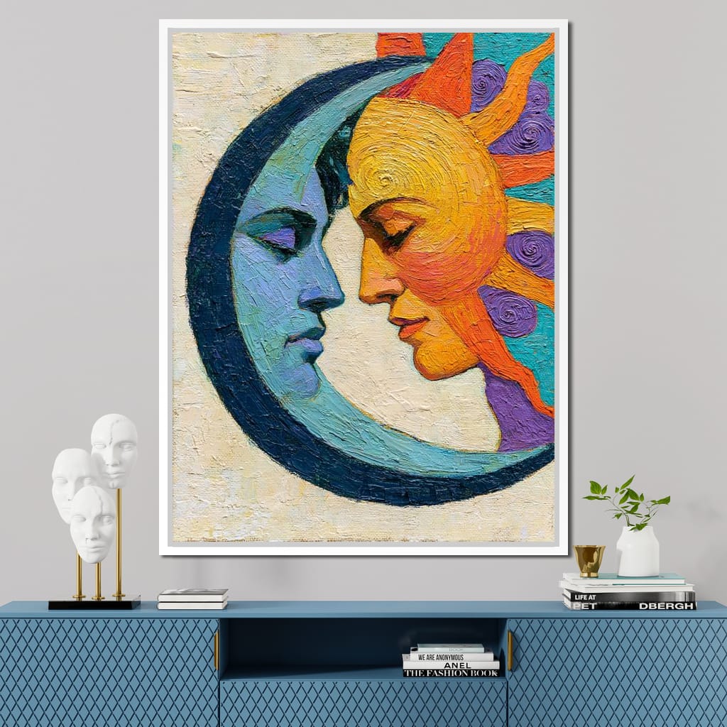 Celestial Lovers Meeting Across Time Canvas Wall Art