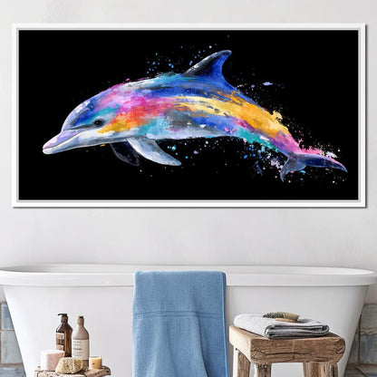 Rainbow Dolphin Splash Flight Canvas Wall Art