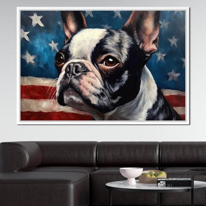 Land of the Brave Boston Terrier Canvas Wall Art
