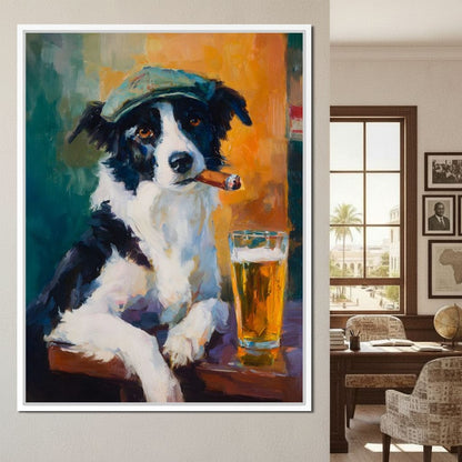 Cigar Dog Pub Portrait Oil Canvas Wall Art
