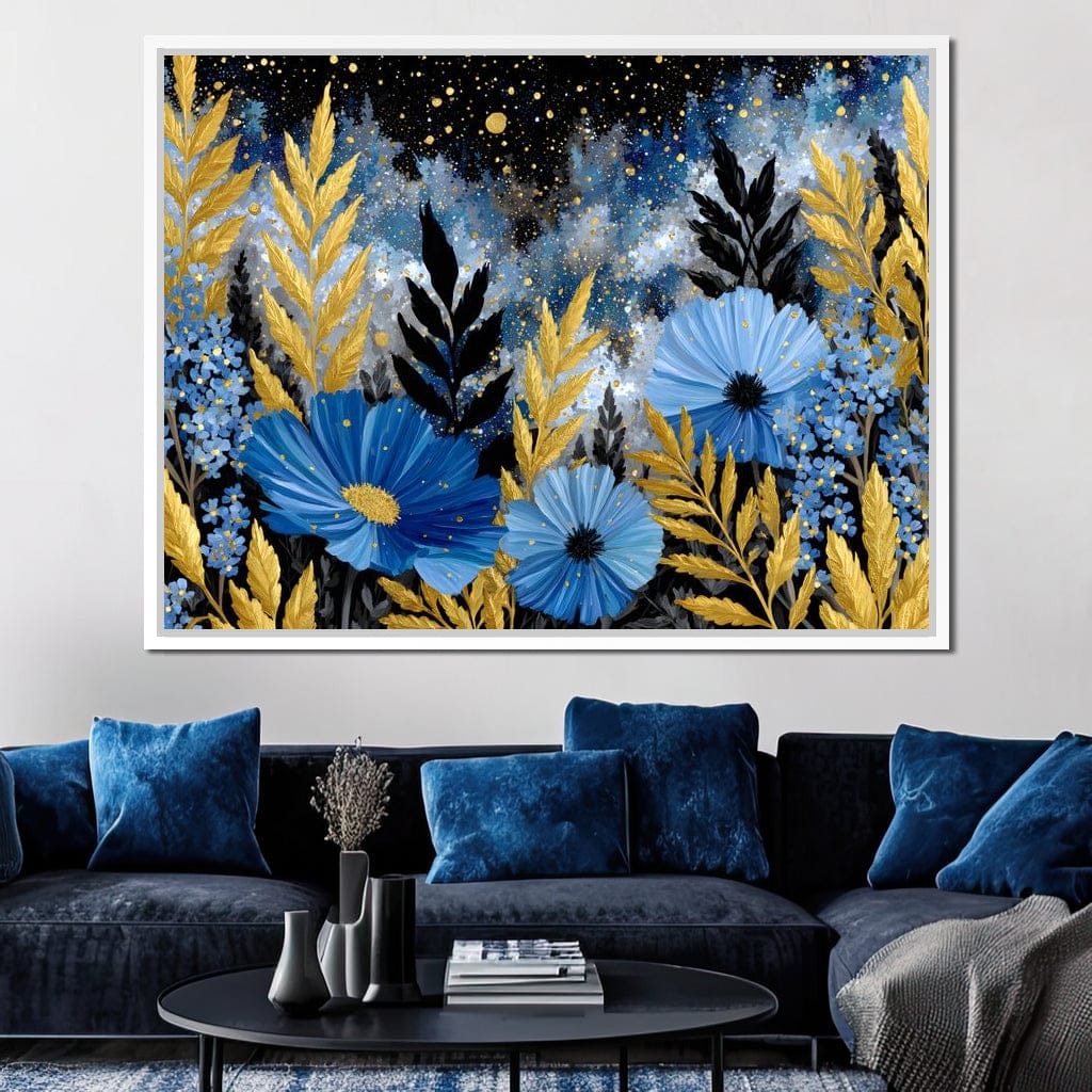 Midnight Blue Cosmos Goldleaf Canvas Wall Art