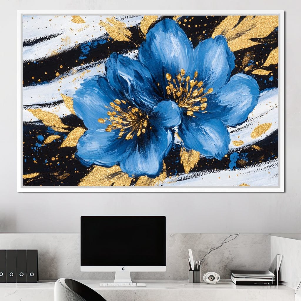 Blue Petals Midnight Bloom Canvas Wall Art