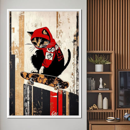 Feline Skateboarder Canvas Wall Art