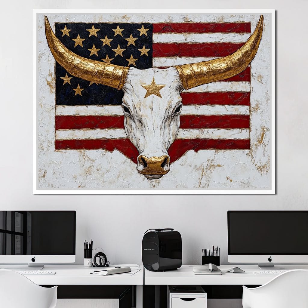 Golden Longhorn Patriotic Pride Canvas Wall Art