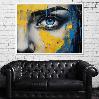 Blue Yellow Urban Graffiti Eye Canvas Wall Art