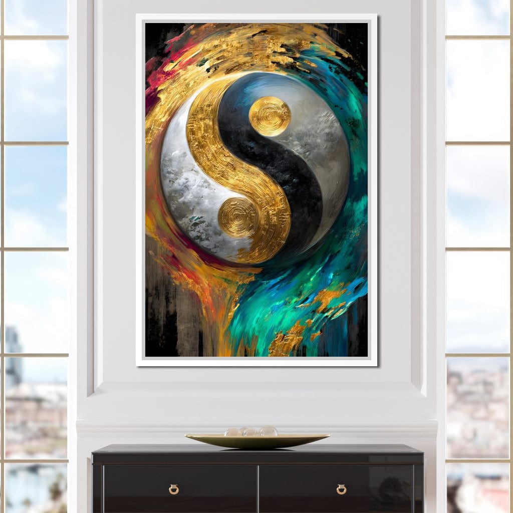 Cosmic Balance Golden Flux Canvas Wall Art