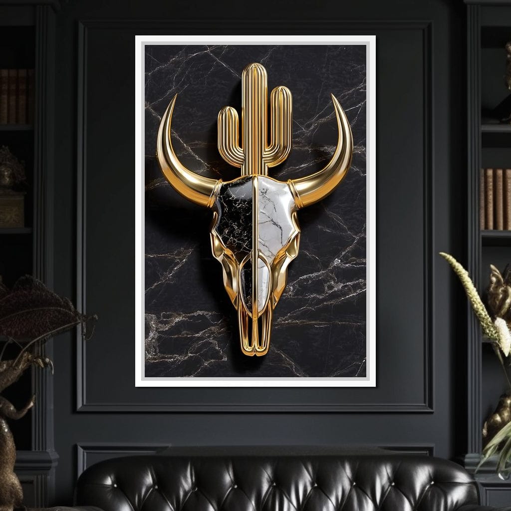 Golden Desert Totem Skull Marble Canvas Wall Art