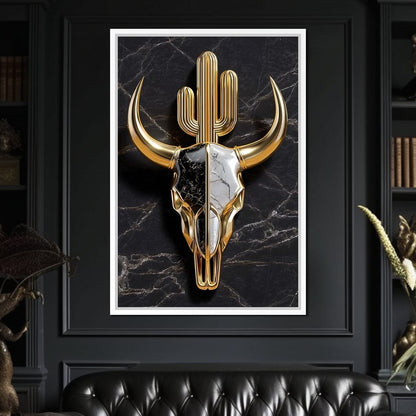 Golden Desert Totem Skull Marble Canvas Wall Art