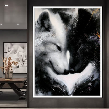Dual Wolf Spirit Embrace Canvas Wall Art
