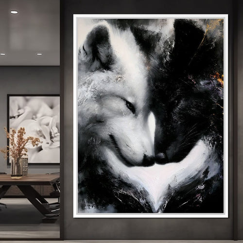 Dual Wolf Spirit Embrace Canvas Wall Art