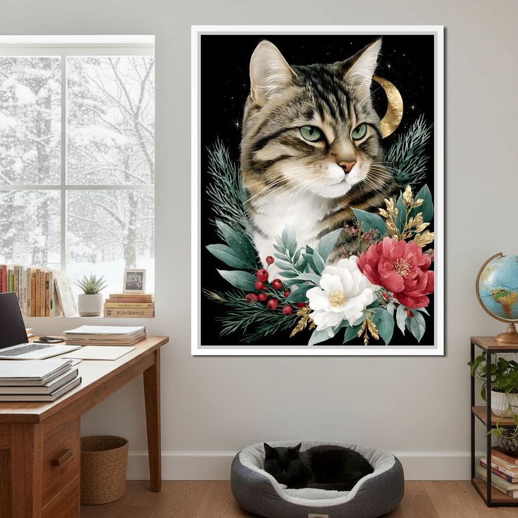 Moonlit Floral Gold Tabby Canvas Wall Art