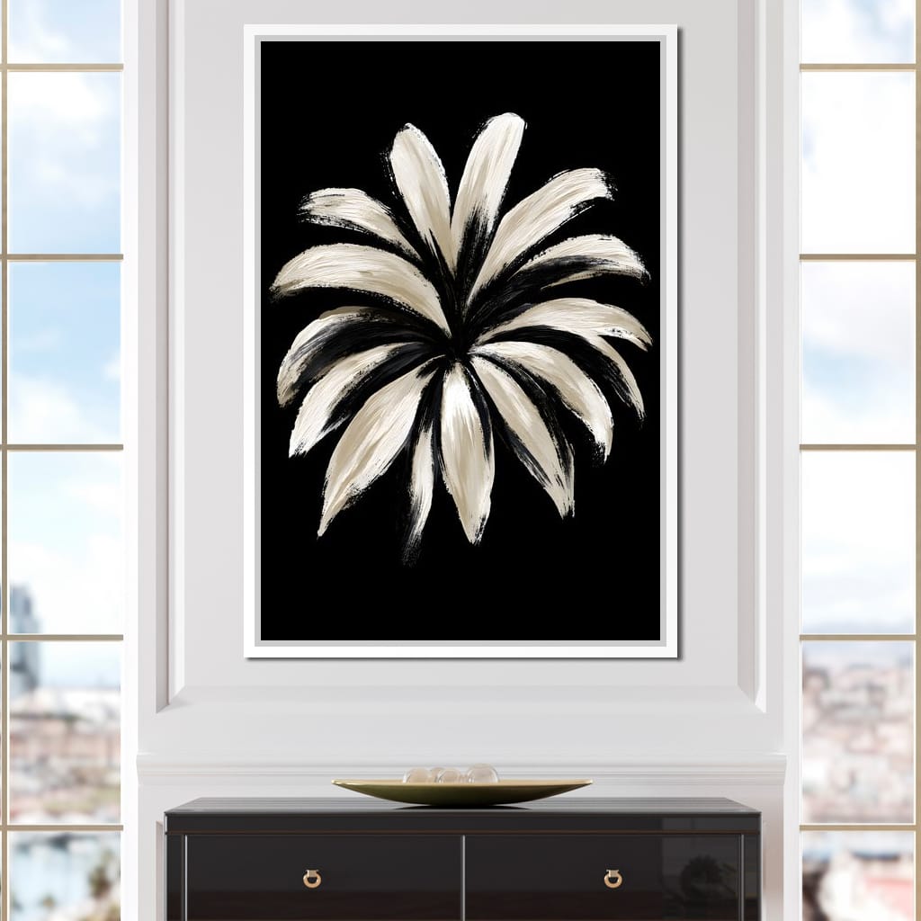 Monochrome Petals Reaching For Night Canvas Wall Art