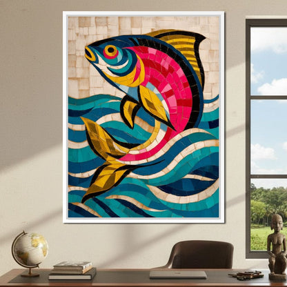 Vibrant Tropical Fish Mosaic Canvas Wall Art