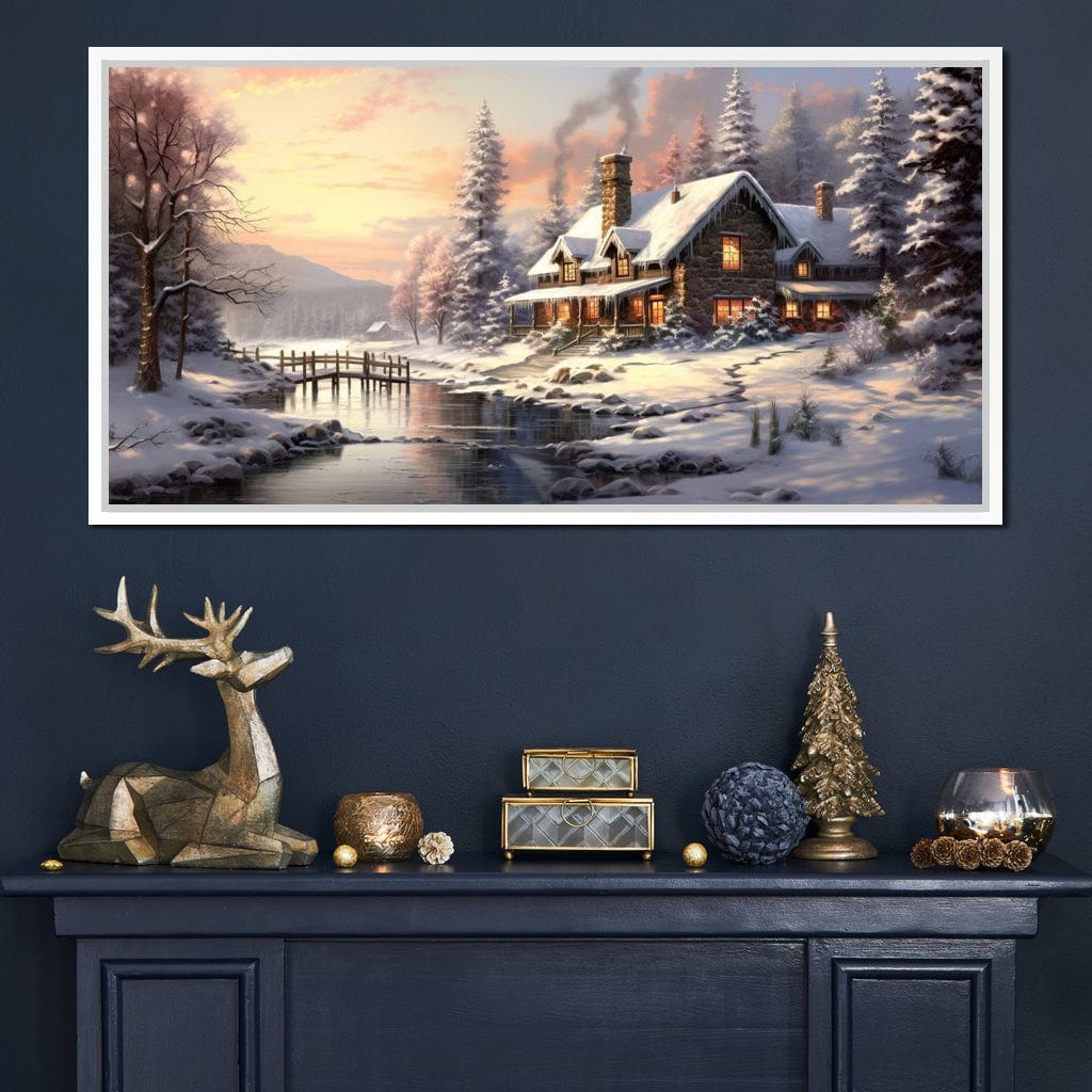 Christmas Cottage Home Canvas Wall Art