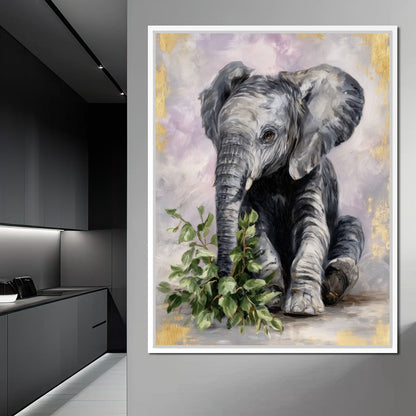 Gentle Elephant Calf Portrait Canvas Wall Art