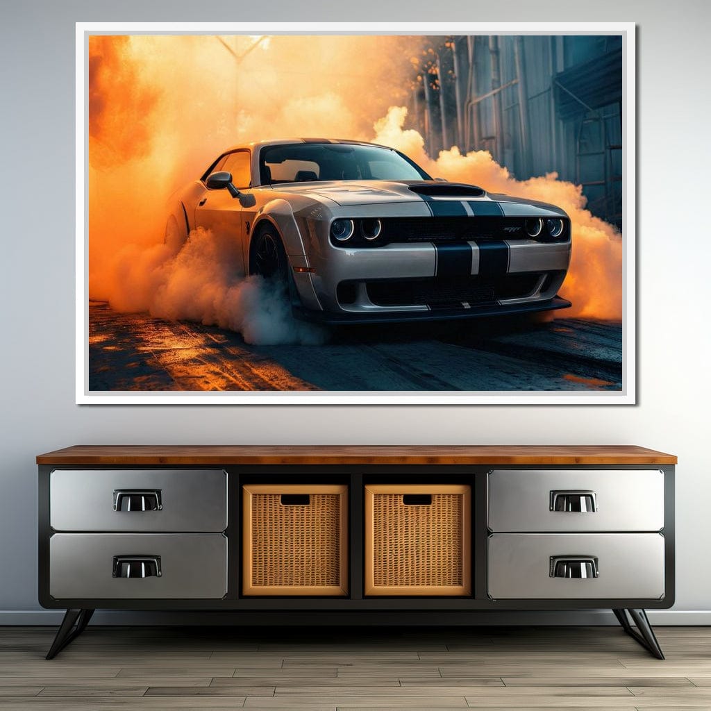 Silver Hellcat Burnout Canvas Wall Art
