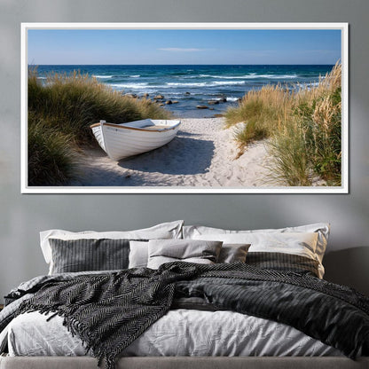 White Rowboat Coastal Dunes Canvas Wall Art