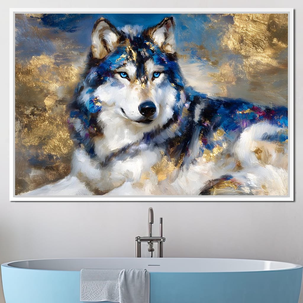 Sapphire Wolf Gold Radiance Canvas Wall Art