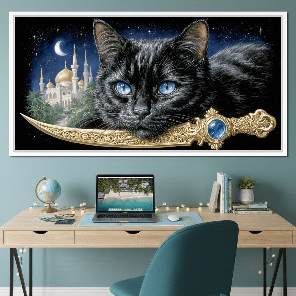 Moonlit Panther Of Golden Minarets Canvas Wall Art