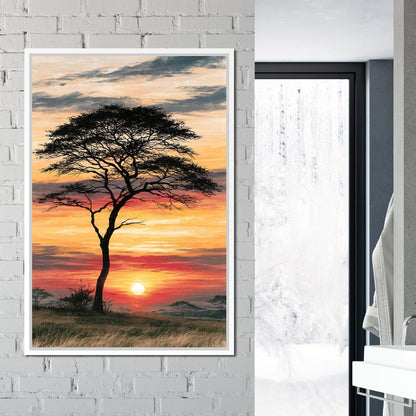 Savanna Sun Beyond The Solitary Branch Canvas Wall Art
