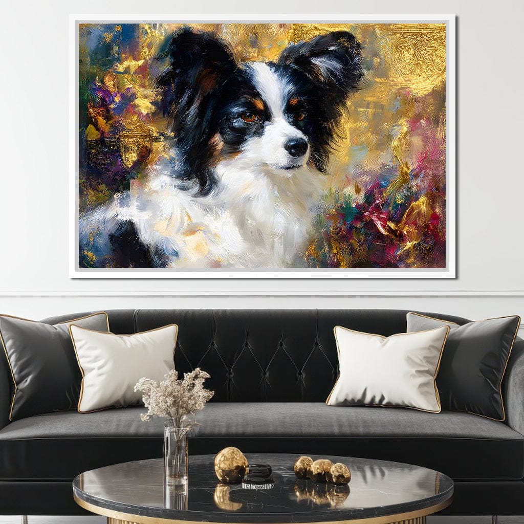 Golden Papillon Dog Portrait Canvas Wall Art